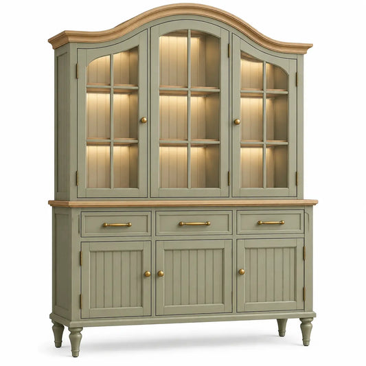 Heatproofbenchhaven round-edged storage cabinet in green and brown with curved design, ideal for organized furniture storage.