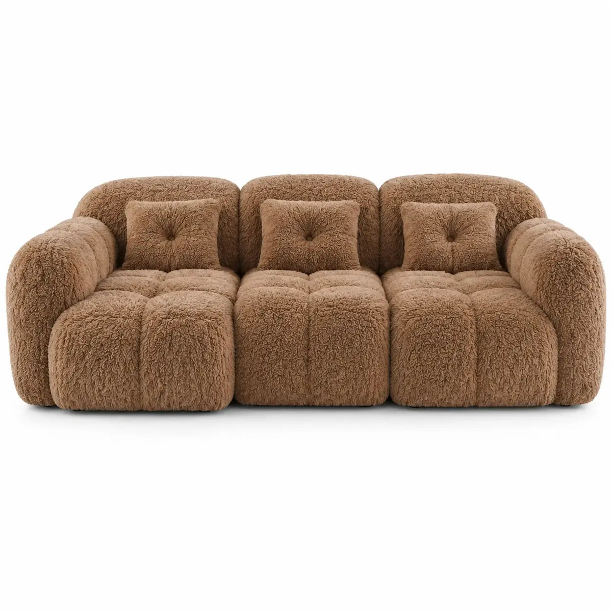 Brown upholstered sofa with decorative buttons, part of heatproofbenchhaven's furniture collection, showcasing comfortable seating and stylish design.