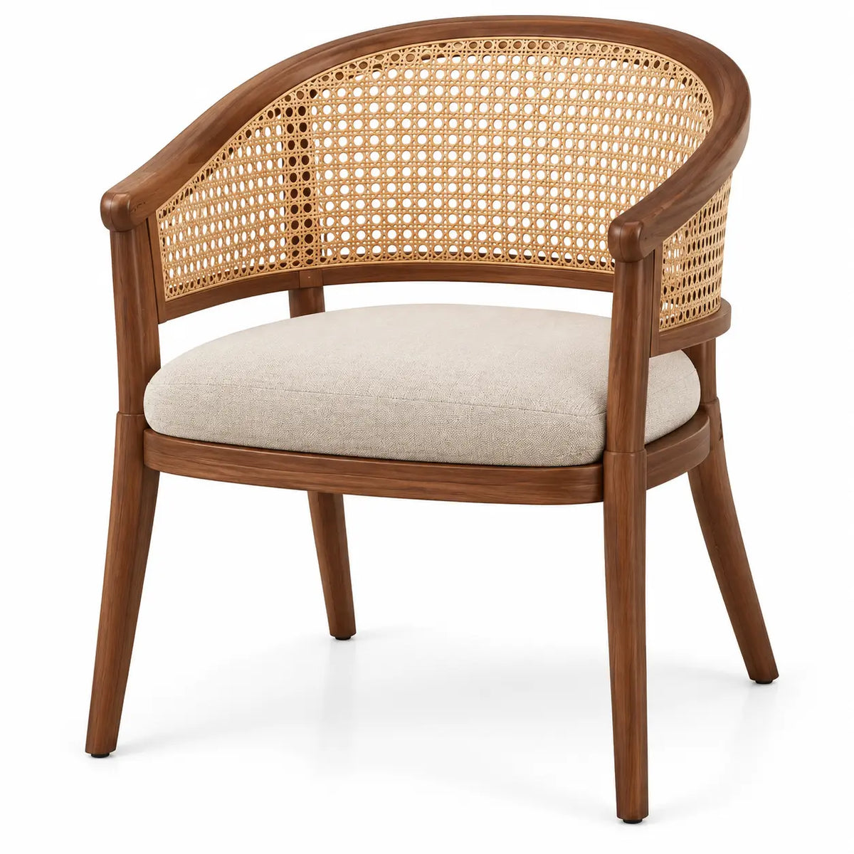 Beige and brown dining chair with woven backrest details, part of Heatproofbenchhaven’s kitchen furniture collection.